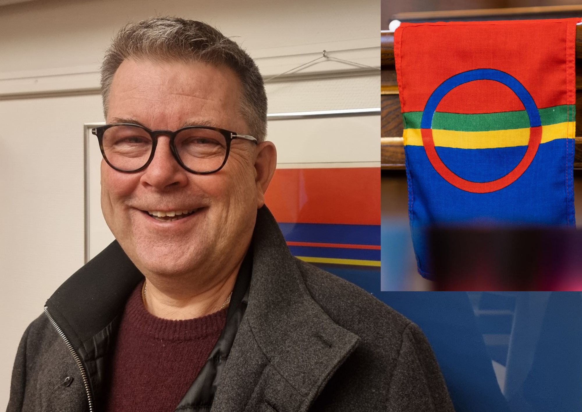 Portrett av Stig Lægdene og samisk flagg
